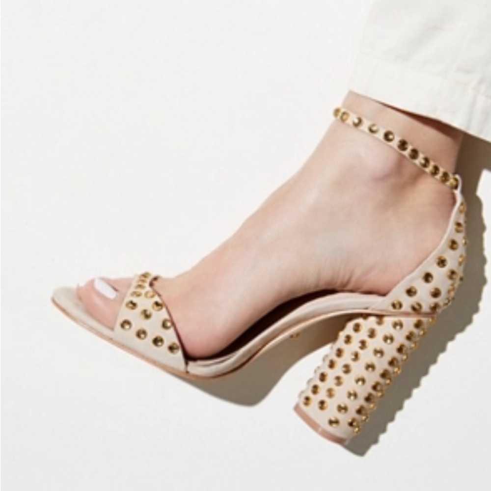 Schutz Marcella Suede Stud Nude Sandals 7